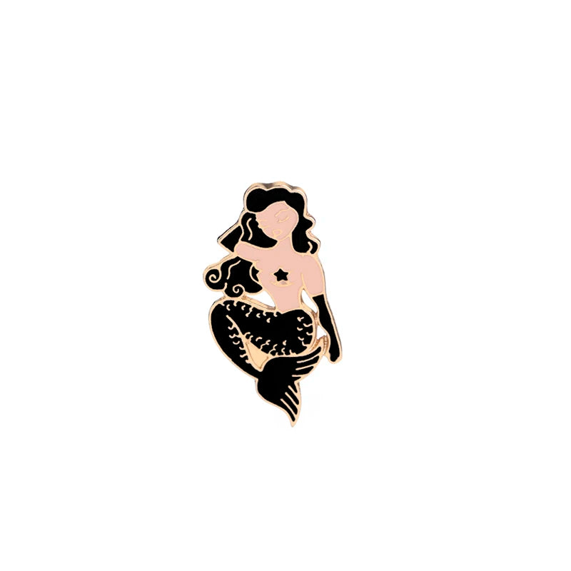 Mermaid pins sexy women pins and brooches cosplay Pin Curls beauty Enamel Badge lapel pin for dress party gift lady black Flake