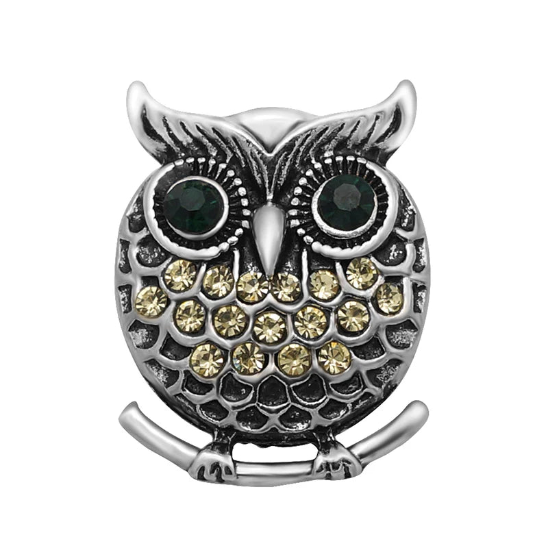 New Beauty Rhinestone Lovely animals Owl dog panda Swan Fish ladybug 18MM snap buttons fit snap bracelet jewelry wholesale