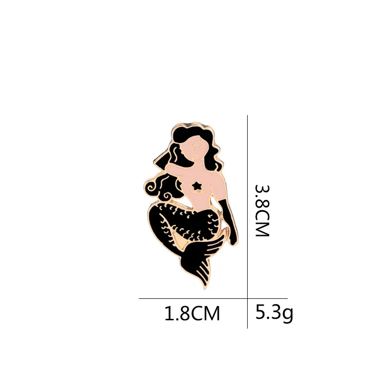 Mermaid pins sexy women pins and brooches cosplay Pin Curls beauty Enamel Badge lapel pin for dress party gift lady black Flake