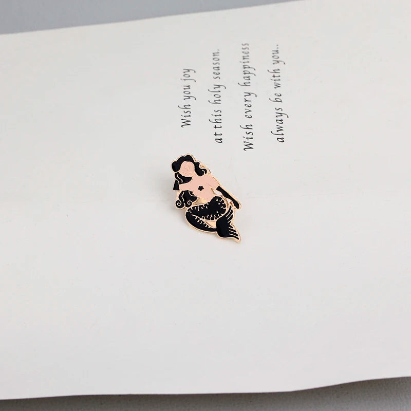 Mermaid pins sexy women pins and brooches cosplay Pin Curls beauty Enamel Badge lapel pin for dress party gift lady black Flake