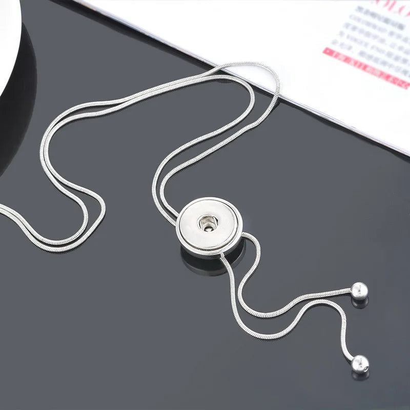NEW Metal Adjustable Necklace 70CM Charm beauty round button fit DIY 18MM snap buttons jewlery wholesale DJ0075