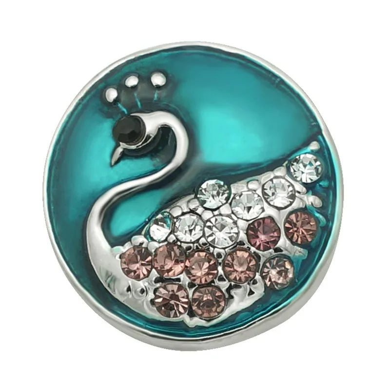 New Beauty Rhinestone Lovely animals Owl dog panda Swan Fish ladybug 18MM snap buttons fit snap bracelet jewelry wholesale