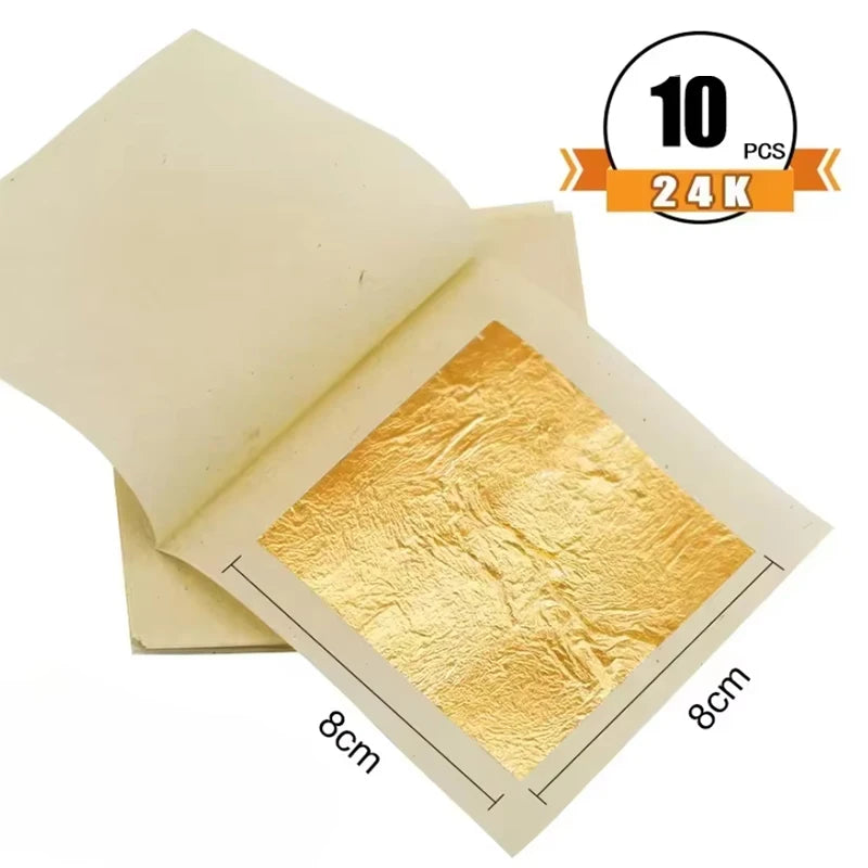 10Pcs 24 k Genuine Gold Foil Paper In All Sizes Content Real Gold Foil Leaf For Craft Decoration Skin Beauty