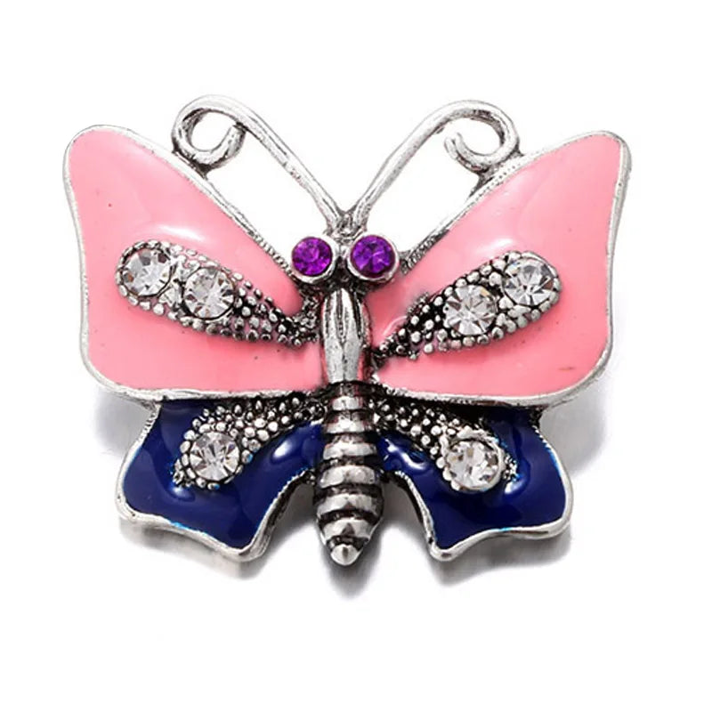 New Beauty Rhinestone Lovely animals Owl dog panda Swan Fish ladybug 18MM snap buttons fit snap bracelet jewelry wholesale