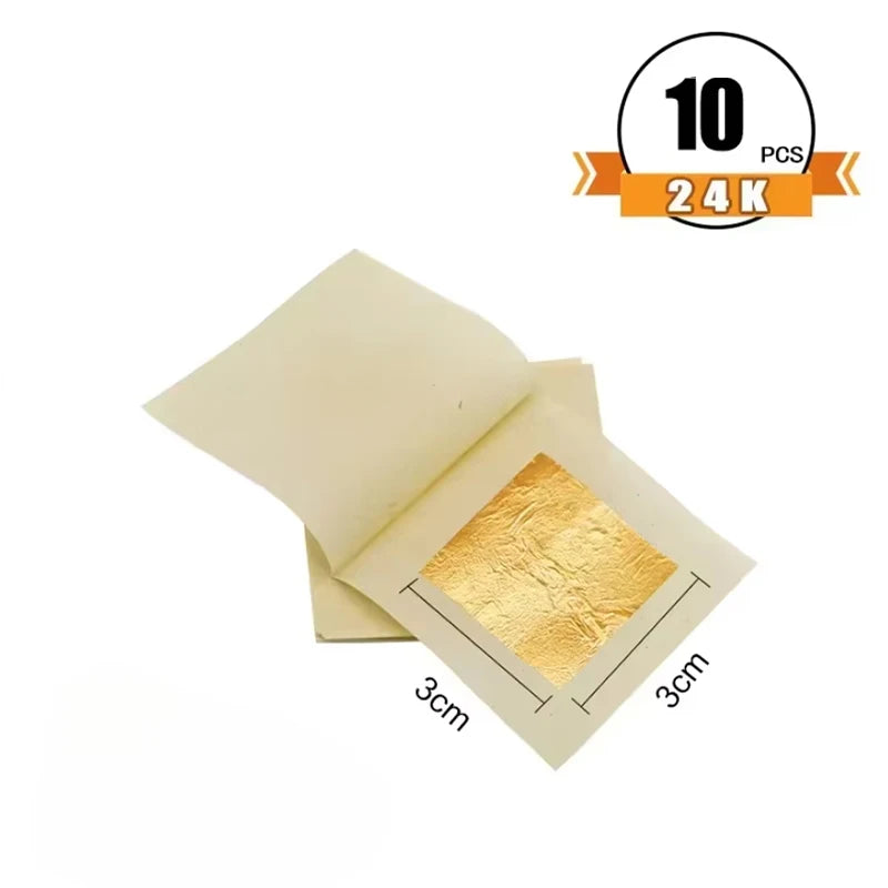 10Pcs 24 k Genuine Gold Foil Paper In All Sizes Content Real Gold Foil Leaf For Craft Decoration Skin Beauty