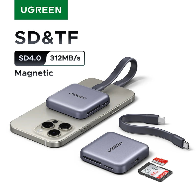 UGREEN Magnetic Card Reader USB-C to SD/TF Slot SD4.0 312MB/s for Magsafe Phone Laptop Accessories SD Micro SD Card Adapter