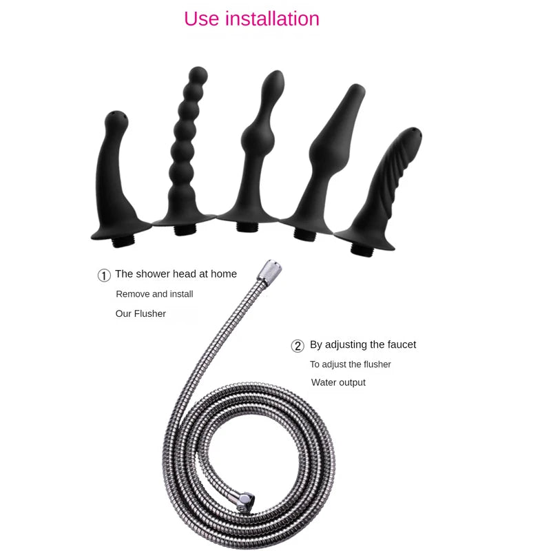 Enema Douche Cleaner BDSM Shower Head for Male Female Fetish Deep Anal Gay Soft Silicone Enemator Connectable Butt Plug