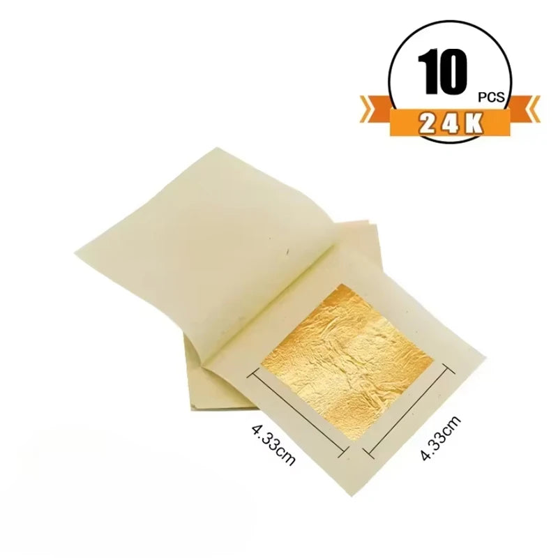 10Pcs 24 k Genuine Gold Foil Paper In All Sizes Content Real Gold Foil Leaf For Craft Decoration Skin Beauty