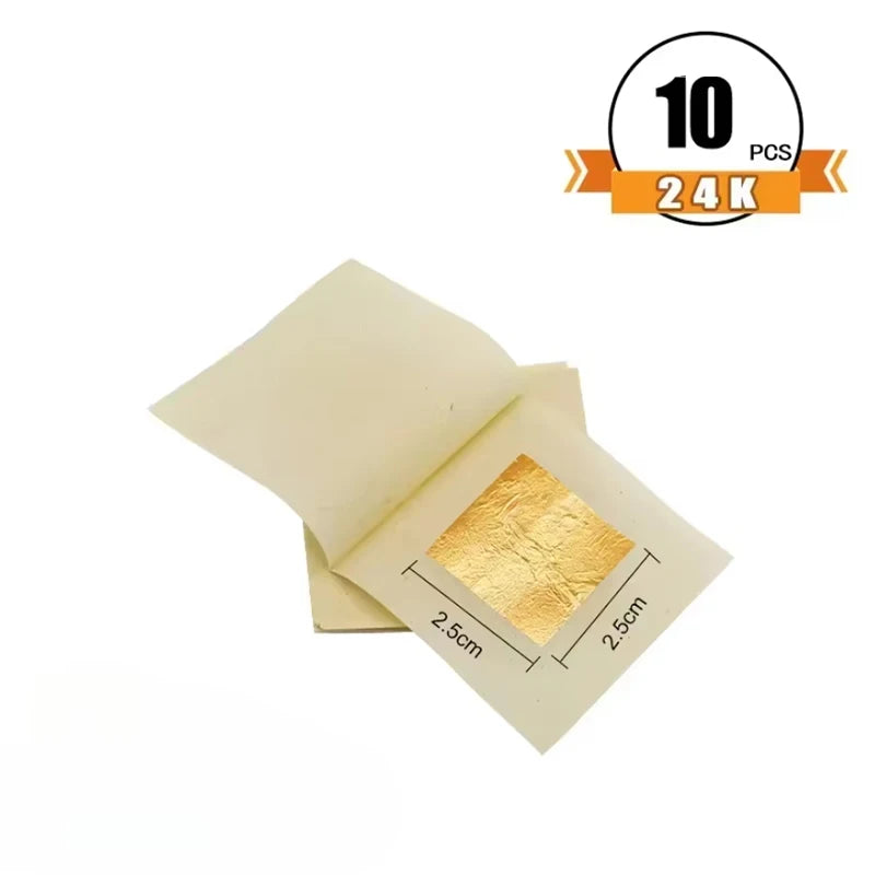 10Pcs 24 k Genuine Gold Foil Paper In All Sizes Content Real Gold Foil Leaf For Craft Decoration Skin Beauty
