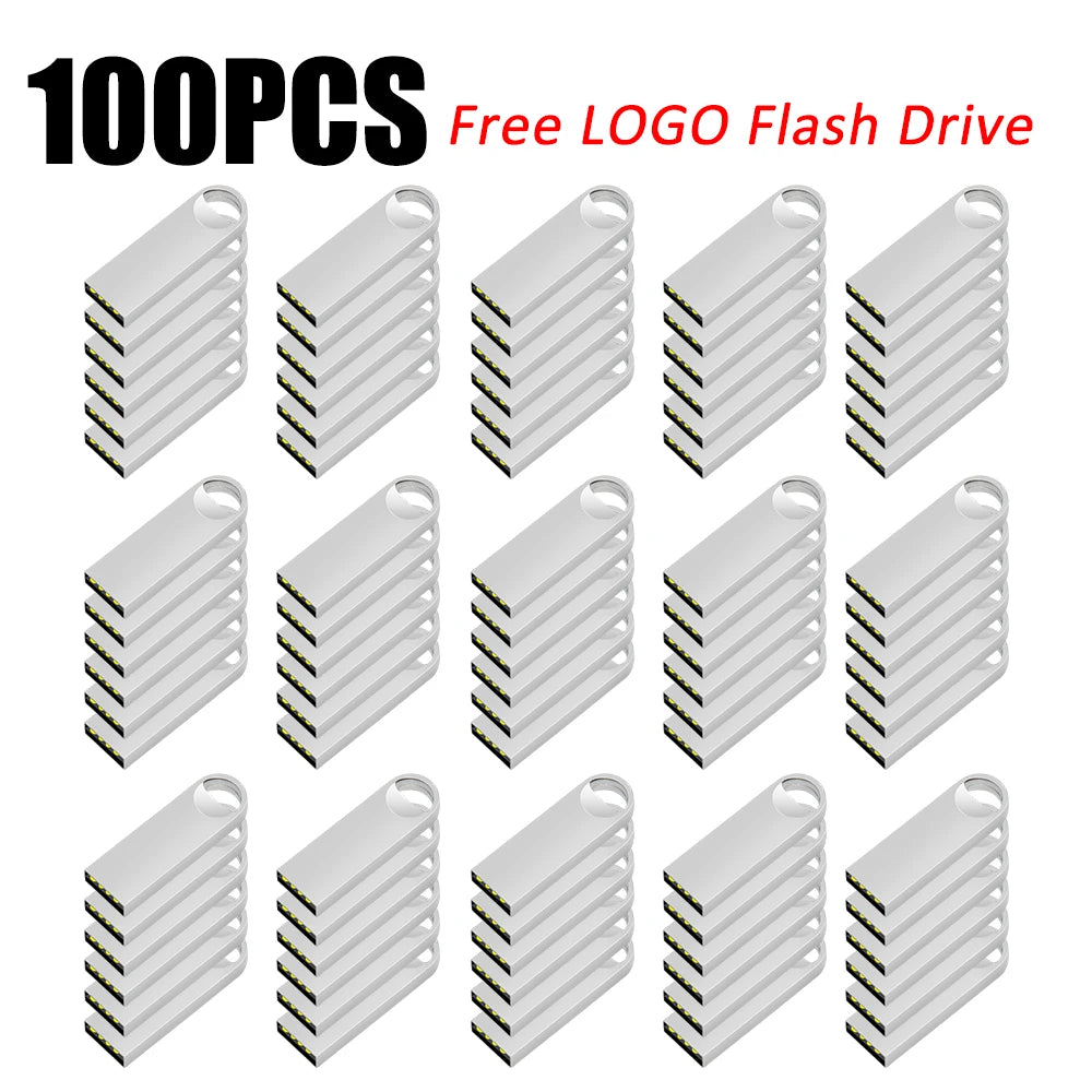 100PCS/lot Metal Pen Drive 64GB 32GB 16GB USB Flash Drive 8GB 4GB U Disk 2GB 1GB 128M 256M 512M Key Usb Stick Free Custom Logo u