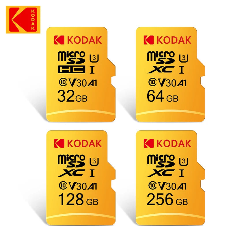 Original KODAK Memory Card 64GB 128GB 256GB U3 4K Micro SD Card 32GB SDHC UHS-I C10 A1 V30 TF Trans Flash Microsd