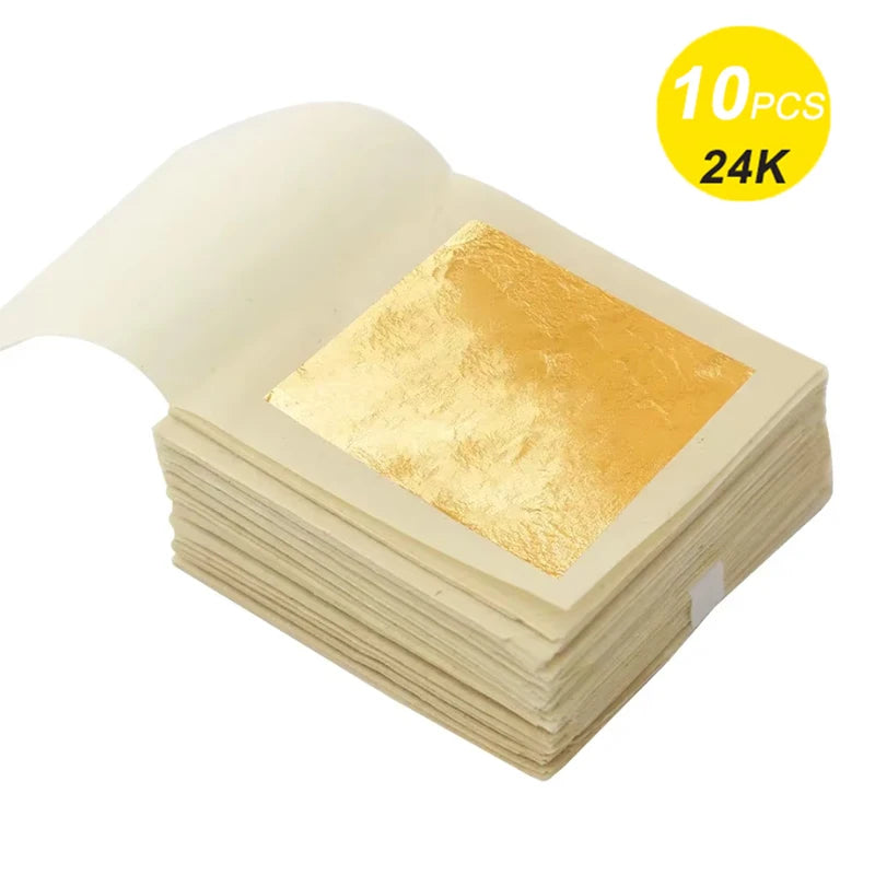 10Pcs 24 k Genuine Gold Foil Paper In All Sizes Content Real Gold Foil Leaf For Craft Decoration Skin Beauty