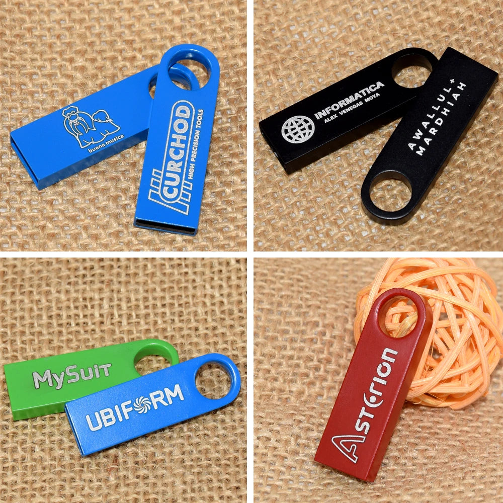 100PCS/lot Metal Pen Drive 64GB 32GB 16GB USB Flash Drive 8GB 4GB U Disk 2GB 1GB 128M 256M 512M Key Usb Stick Free Custom Logo u