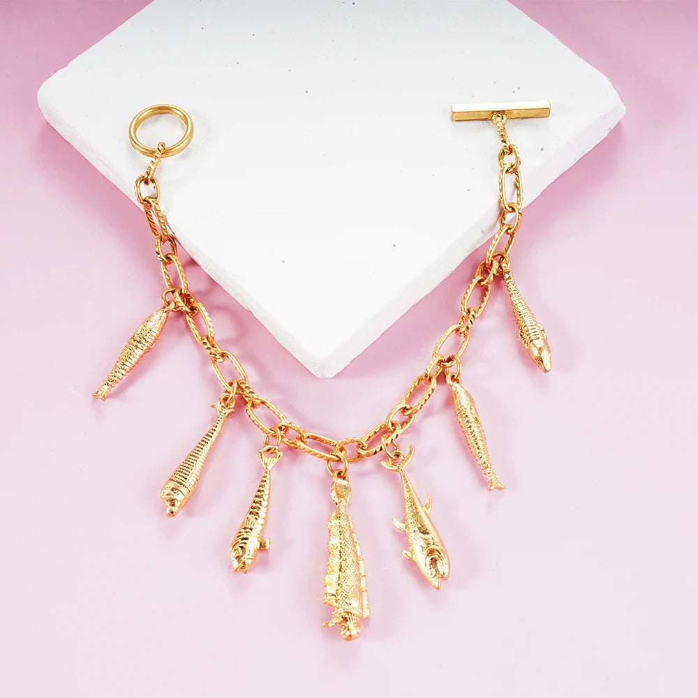 Bohemia Ocean Beauty Charms Bracelet Pulseras Bangle Hand Enamel Fishes Conch Seastar Tassel Pendants Toggle Bracelet Pulseras