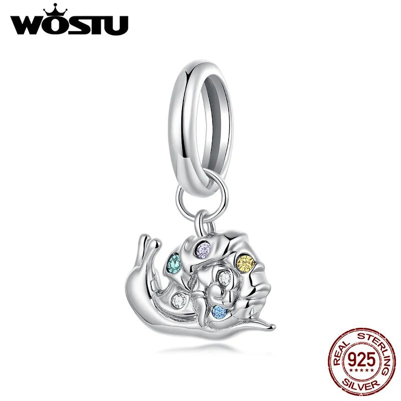 WOSTU 925 Sterling Silver Peony Pendant Frangipani Orchid Snail Charm Beauty Flower for Women Bracelet DIY Fine Jewelry Gift