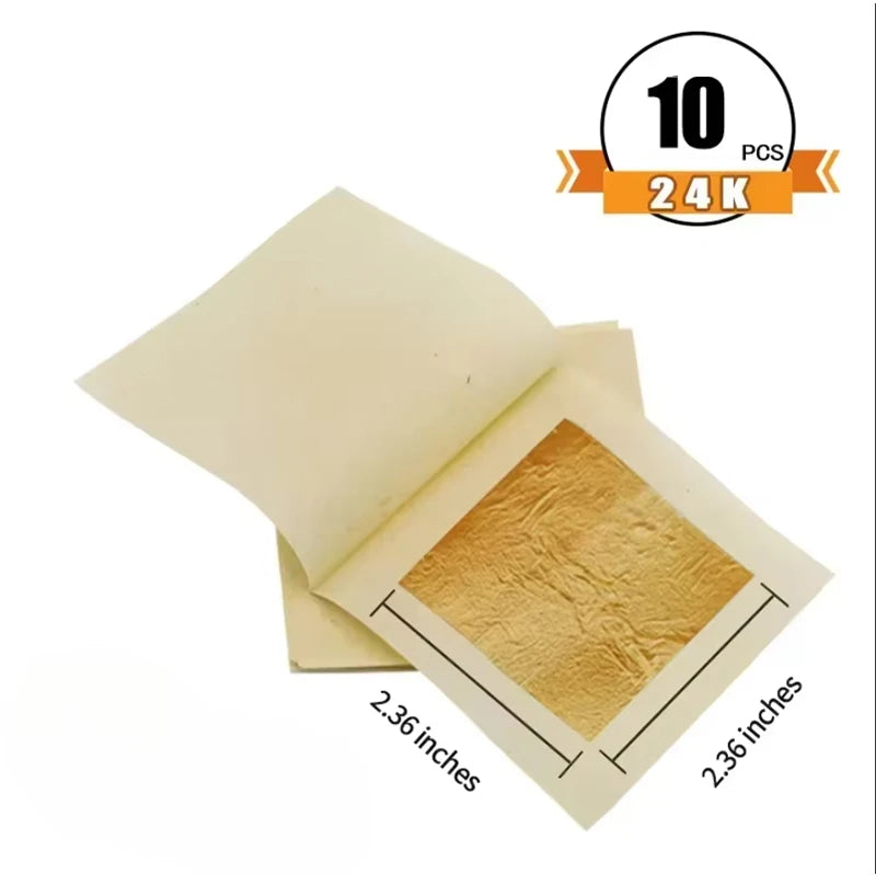 10Pcs 24 k Genuine Gold Foil Paper In All Sizes Content Real Gold Foil Leaf For Craft Decoration Skin Beauty