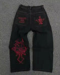 Streetwear Mens Womens Washed Dollar Zipper Embroidered Baggy Jeans Punk Rock Casual High Waisted Wide Leg Trousers Y2K