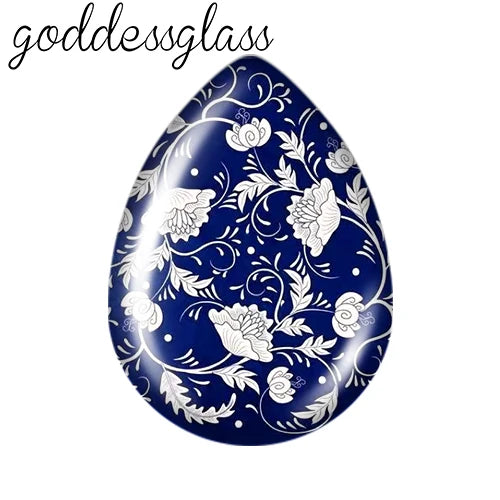 5pairs Beauty Chinese Blue Flowers Birds patterns Tear Drop Glass cabochon flat back DIY Earrings Jewelry Making Findings
