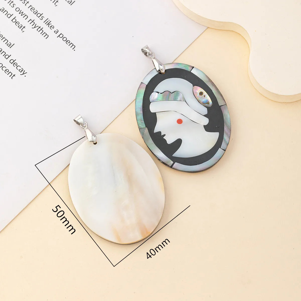 1pc Natural Shell Oval Cartoon Beauty Woman Pendant Charms for DIY Women Men Necklace Jewelry Making Accessories Daily Gifts