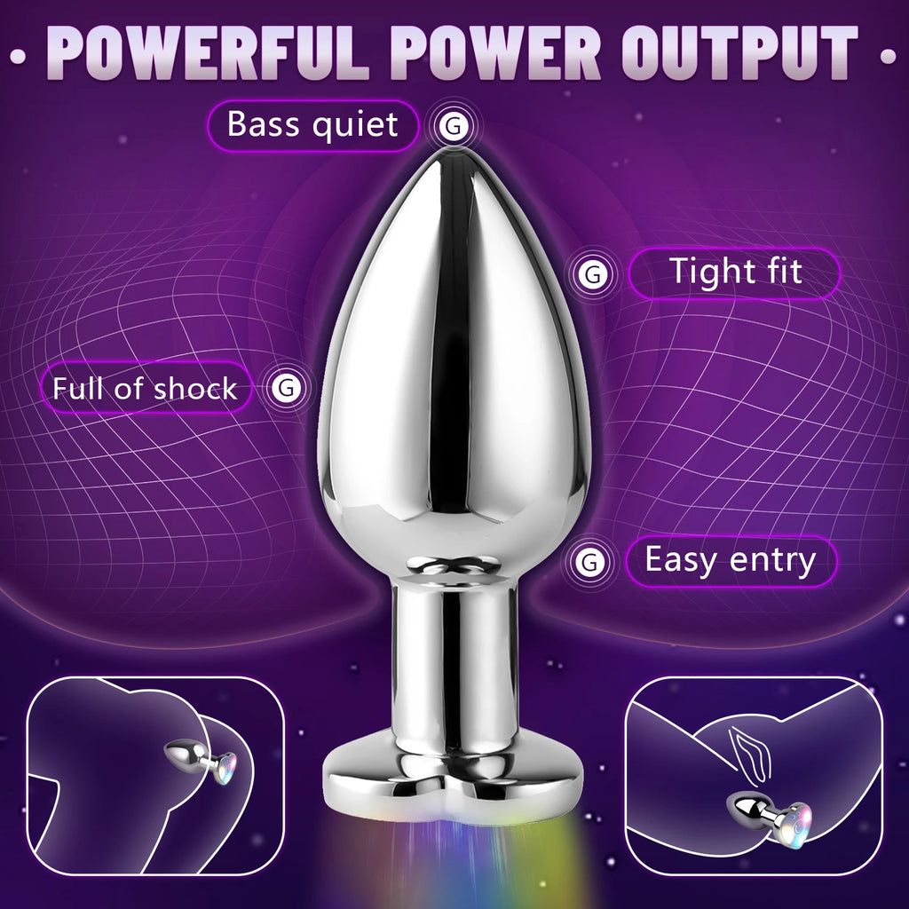 Remote Vibrating Heart-Shaped App Control Man and Woman Metal Anal Plug Adult Luminous Electric Anal Dildo Couple Intimate Toys