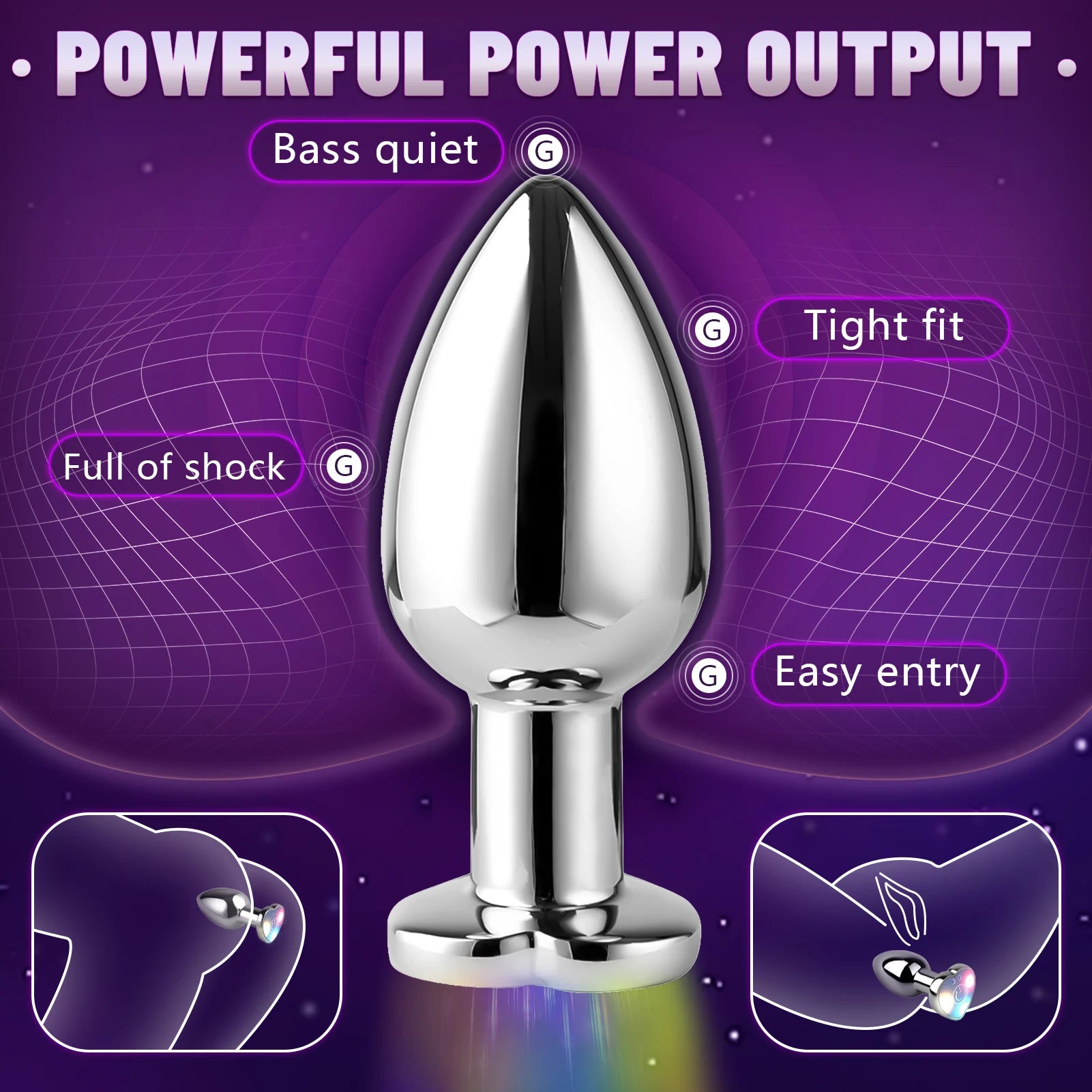 Remote Vibrating Heart-Shaped App Control Man and Woman Metal Anal Plug Adult Luminous Electric Anal Dildo Couple Intimate Toys
