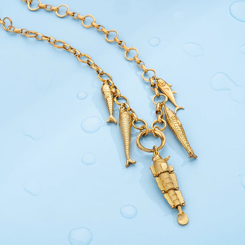 wealthyBoo Boemian Enamel Marine Life Charm Articulate Fish Pendant Necklace Chic Mermaid Conch Choker Ocean Beauty Accessories