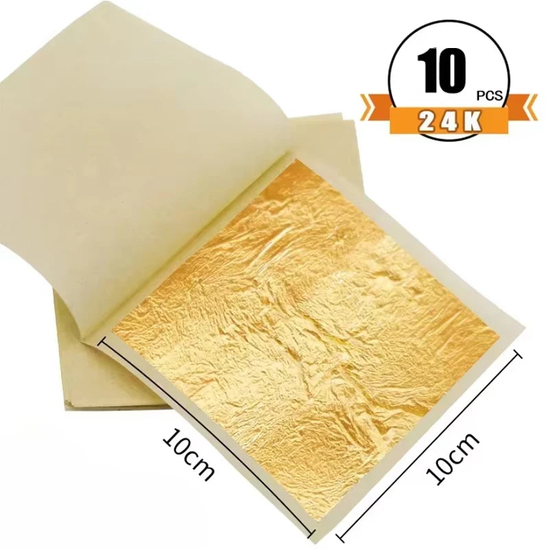 10Pcs 24 k Genuine Gold Foil Paper In All Sizes Content Real Gold Foil Leaf For Craft Decoration Skin Beauty