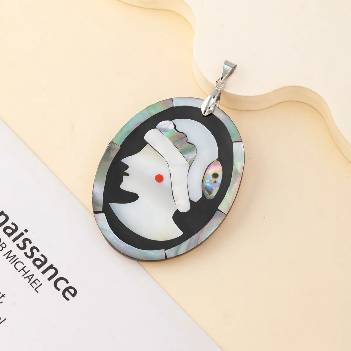 1pc Natural Shell Oval Cartoon Beauty Woman Pendant Charms for DIY Women Men Necklace Jewelry Making Accessories Daily Gifts