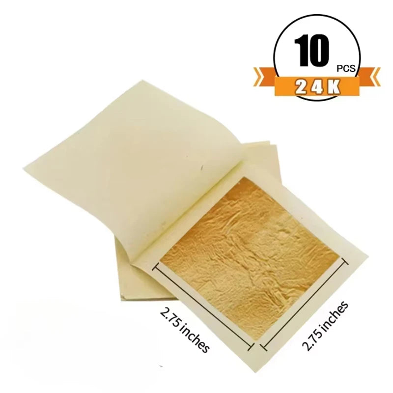 10Pcs 24 k Genuine Gold Foil Paper In All Sizes Content Real Gold Foil Leaf For Craft Decoration Skin Beauty