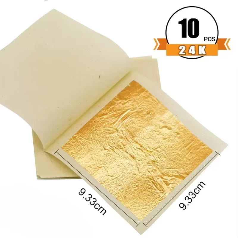 10Pcs 24 k Genuine Gold Foil Paper In All Sizes Content Real Gold Foil Leaf For Craft Decoration Skin Beauty