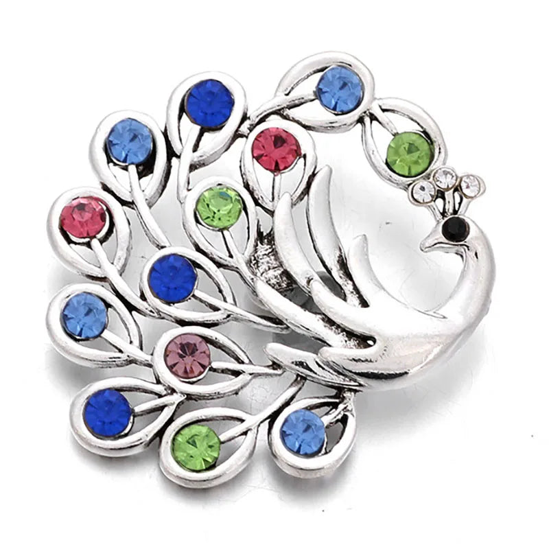 New Beauty Rhinestone Lovely animals Owl dog panda Swan Fish ladybug 18MM snap buttons fit snap bracelet jewelry wholesale