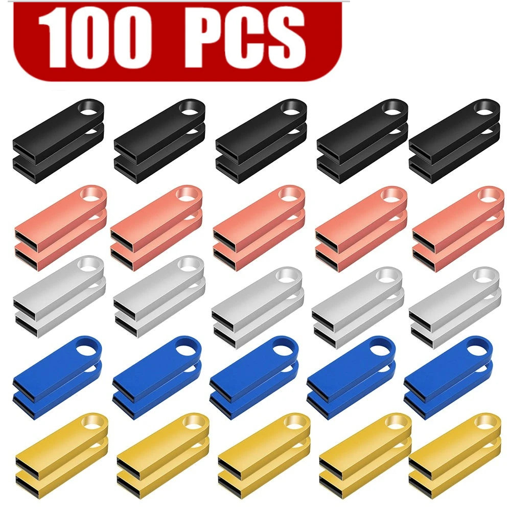 100PCS/lot Metal Pen Drive 64GB 32GB 16GB USB Flash Drive 8GB 4GB U Disk 2GB 1GB 128M 256M 512M Key Usb Stick Free Custom Logo u