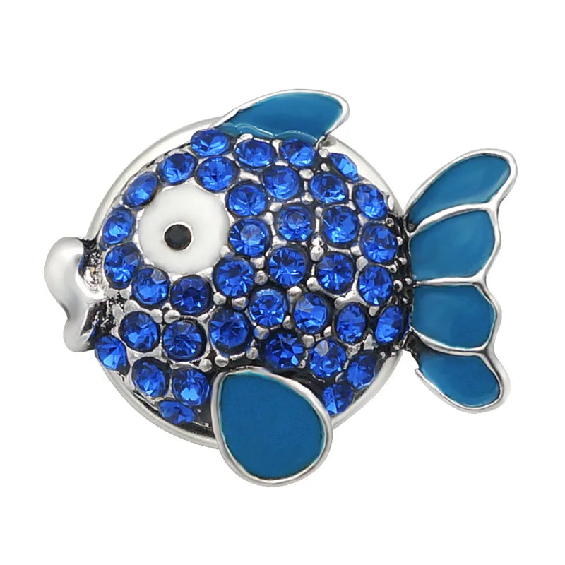 New Beauty Rhinestone Lovely animals Owl dog panda Swan Fish ladybug 18MM snap buttons fit snap bracelet jewelry wholesale