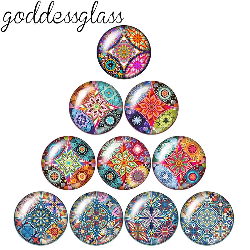 Beauty Fashion Patterns Flowers Bohemian 10pcs 12mm/18mm/20mm/25mm Round Photo glass cabochon demo flat back Making findings