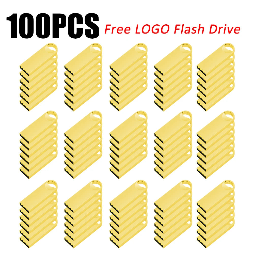 100PCS/lot Metal Pen Drive 64GB 32GB 16GB USB Flash Drive 8GB 4GB U Disk 2GB 1GB 128M 256M 512M Key Usb Stick Free Custom Logo u