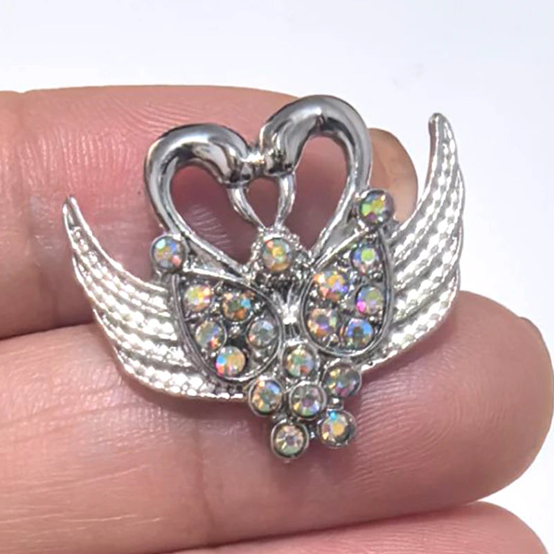 New Beauty Rhinestone Lovely animals Owl dog panda Swan Fish ladybug 18MM snap buttons fit snap bracelet jewelry wholesale