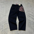 Hip-hop gold coin jeans Y2K retro low waist wide leg zipper pants y2k clothing men's fashion embroidered loose jeans