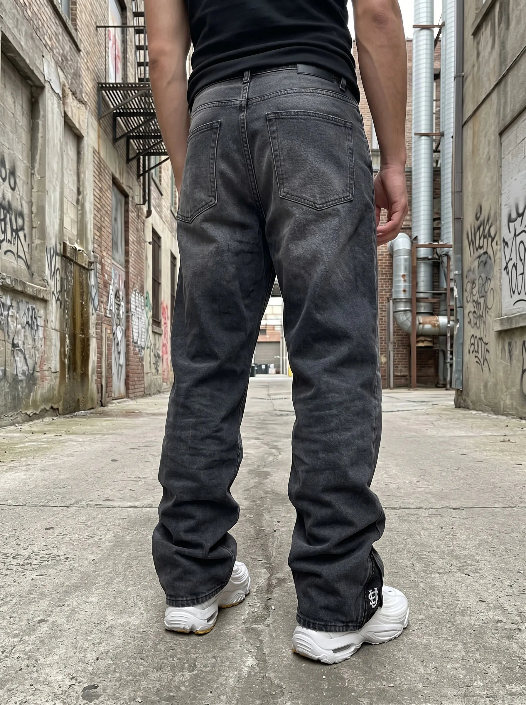 Streetwear Mens Womens Washed Dollar Zipper Embroidered Baggy Jeans Punk Rock Casual High Waisted Wide Leg Trousers Y2K