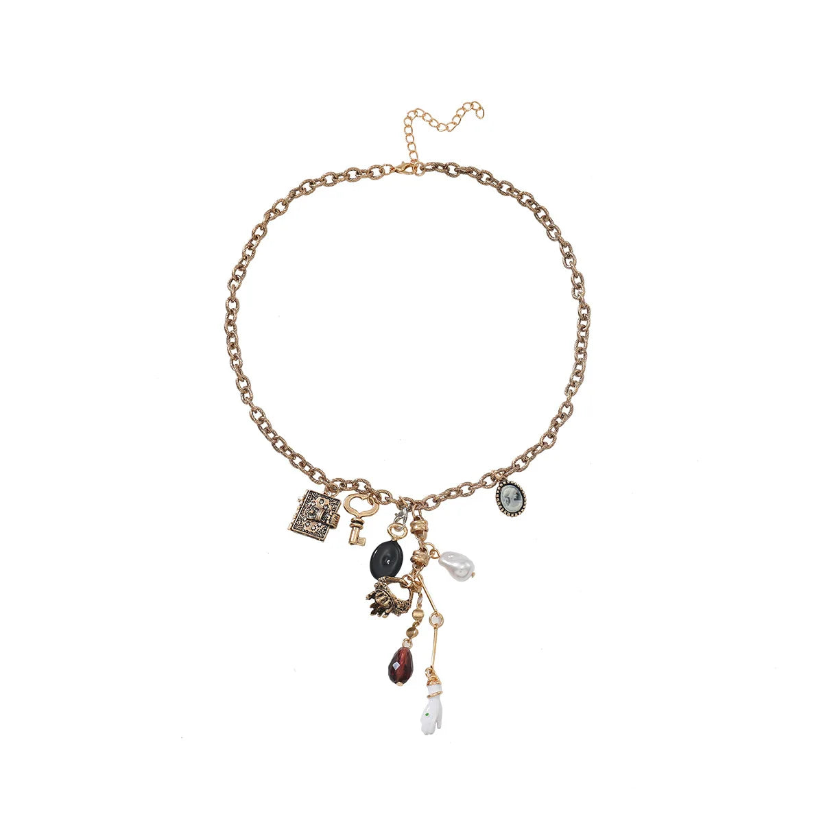 Exaggerated Book Love Key Beauty Head Imitation Pearl Pendant Sweater Chain Women Bohemian Style Necklace