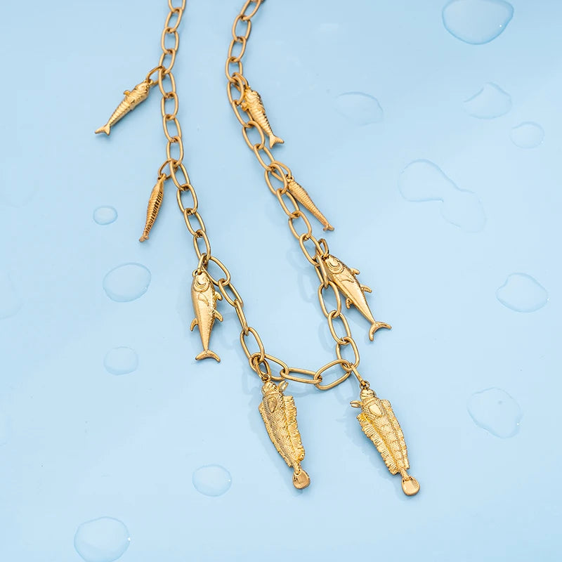 wealthyBoo Boemian Enamel Marine Life Charm Articulate Fish Pendant Necklace Chic Mermaid Conch Choker Ocean Beauty Accessories