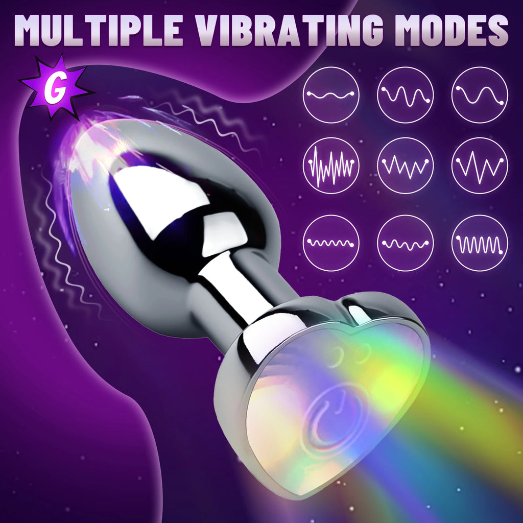 Remote Vibrating Heart-Shaped App Control Man and Woman Metal Anal Plug Adult Luminous Electric Anal Dildo Couple Intimate Toys