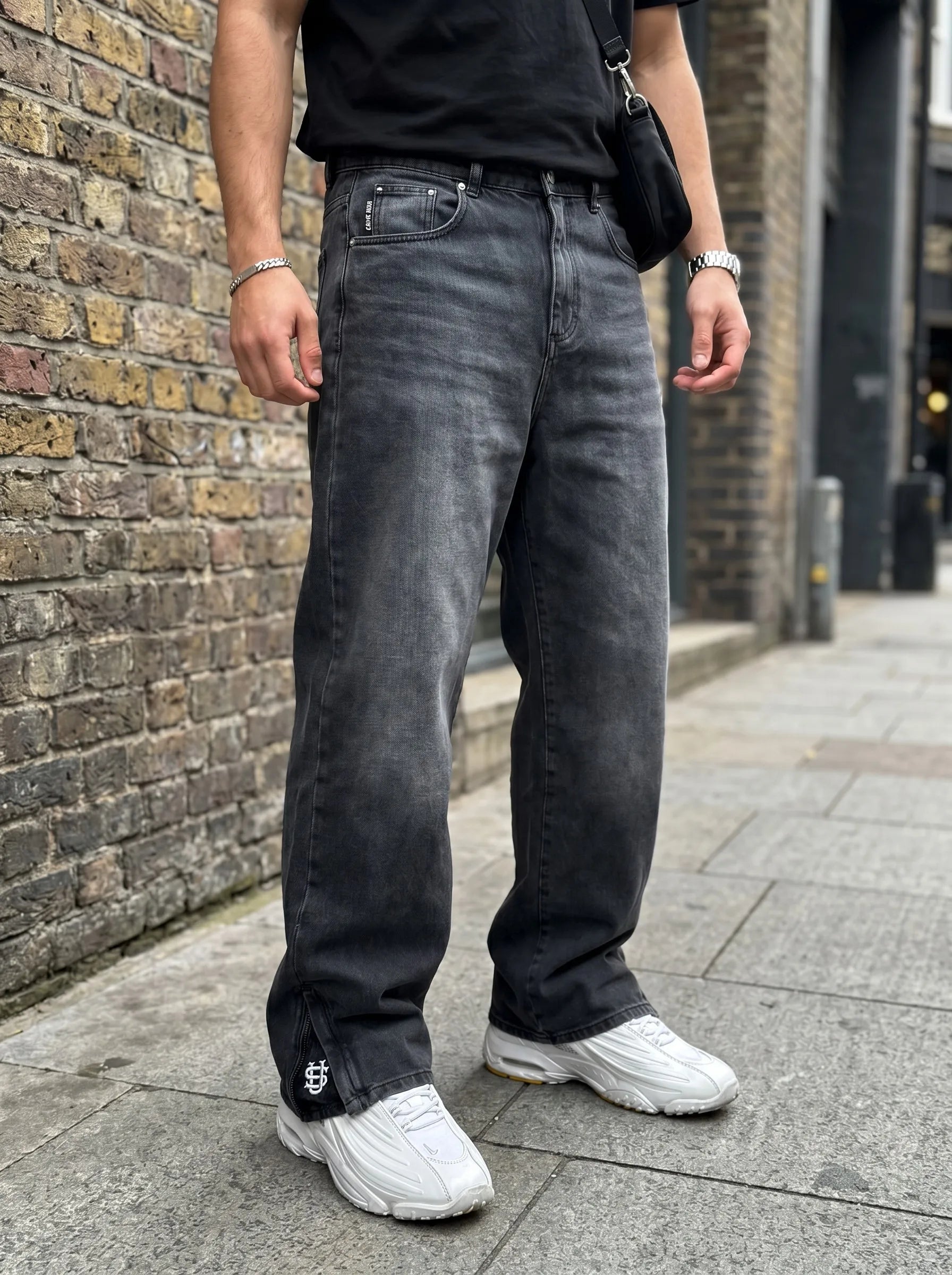 Streetwear Mens Womens Washed Dollar Zipper Embroidered Baggy Jeans Punk Rock Casual High Waisted Wide Leg Trousers Y2K