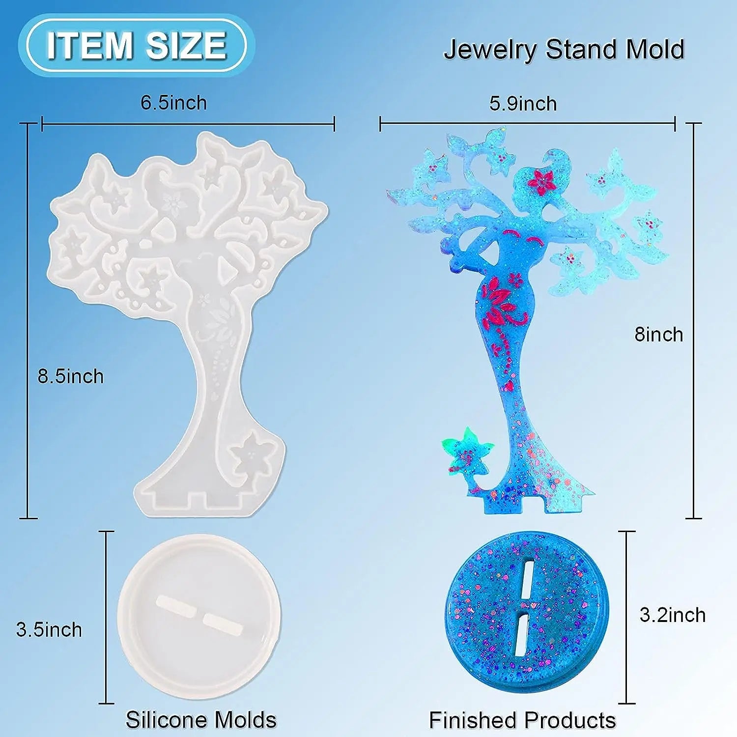 DIY Crystal Epoxy Resin Mold Beauty Jewelry Stand Mold Jewelry Display Stand Mirror Swing Table Silicone Mold