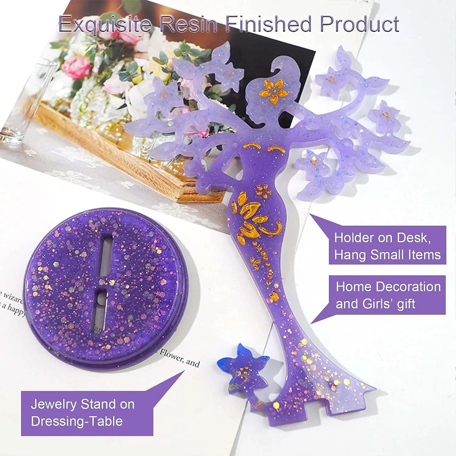 DIY Crystal Epoxy Resin Mold Beauty Jewelry Stand Mold Jewelry Display Stand Mirror Swing Table Silicone Mold