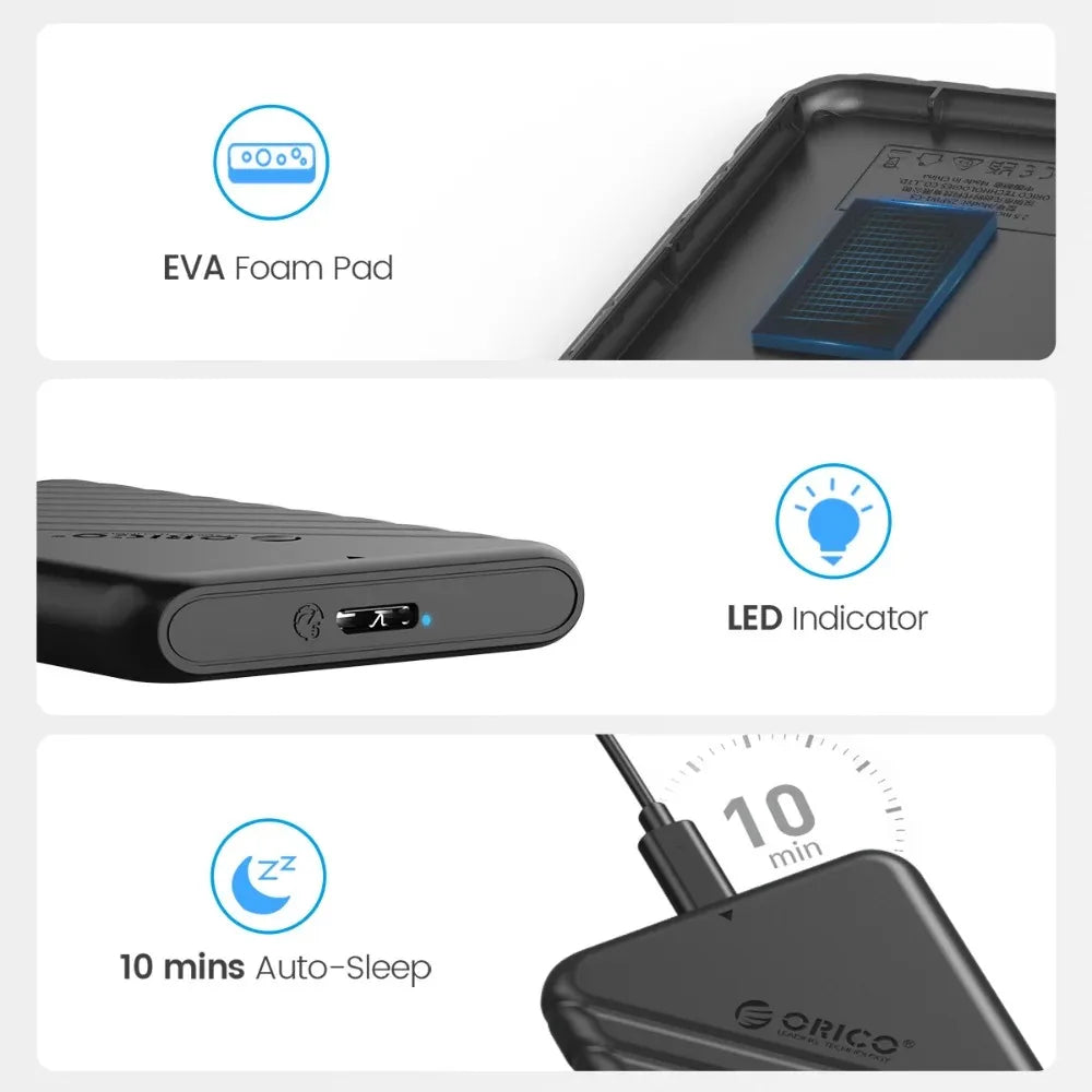 ORICO  2.5" External Storage HDD Case MicroB USB3.0 to SATA 5Gbps HDD SSD Hard Drive Enclosure Support UASP for PC Laptop