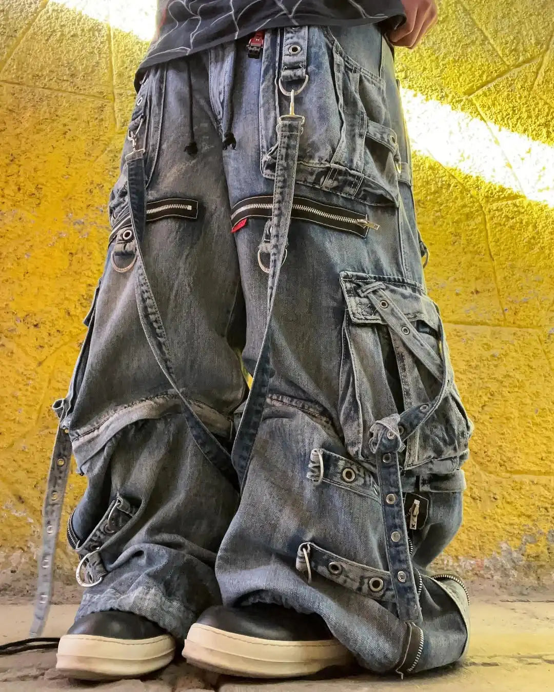 Streetwear Mens Womens Washed Dollar Zipper Embroidered Baggy Jeans Punk Rock Casual High Waisted Wide Leg Trousers Y2K
