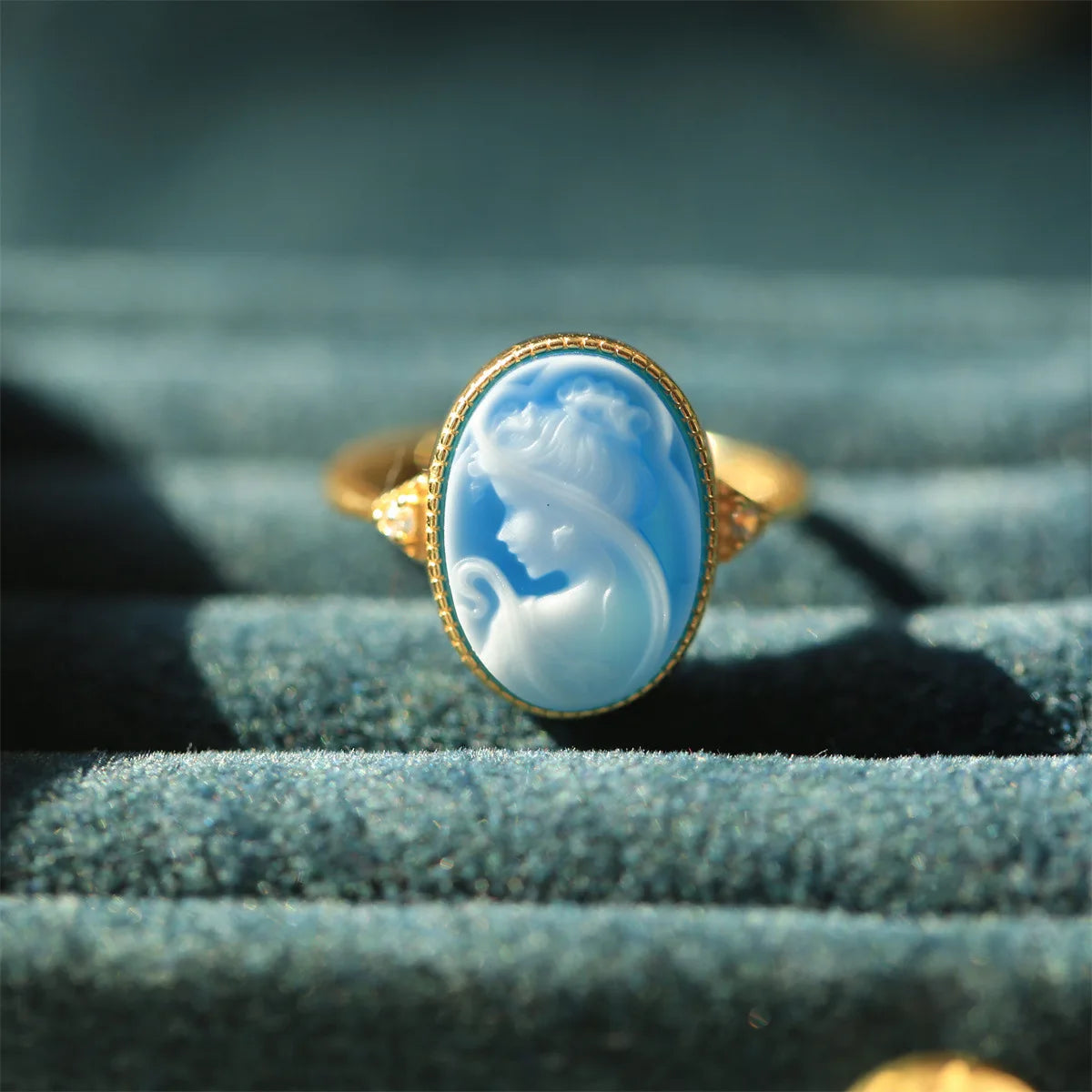 S925 Silver 18k Gold-plated Colorful Agate Relief Ring For Women Girls Vintage Beauty Girl Ring Fashion Jewelry Gift