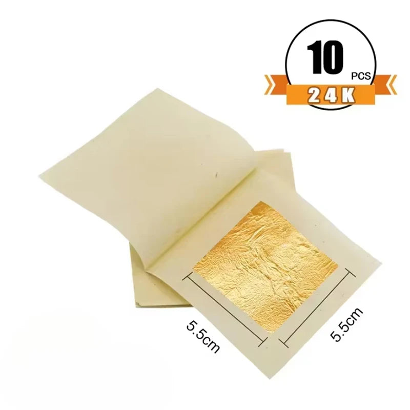 10Pcs 24 k Genuine Gold Foil Paper In All Sizes Content Real Gold Foil Leaf For Craft Decoration Skin Beauty
