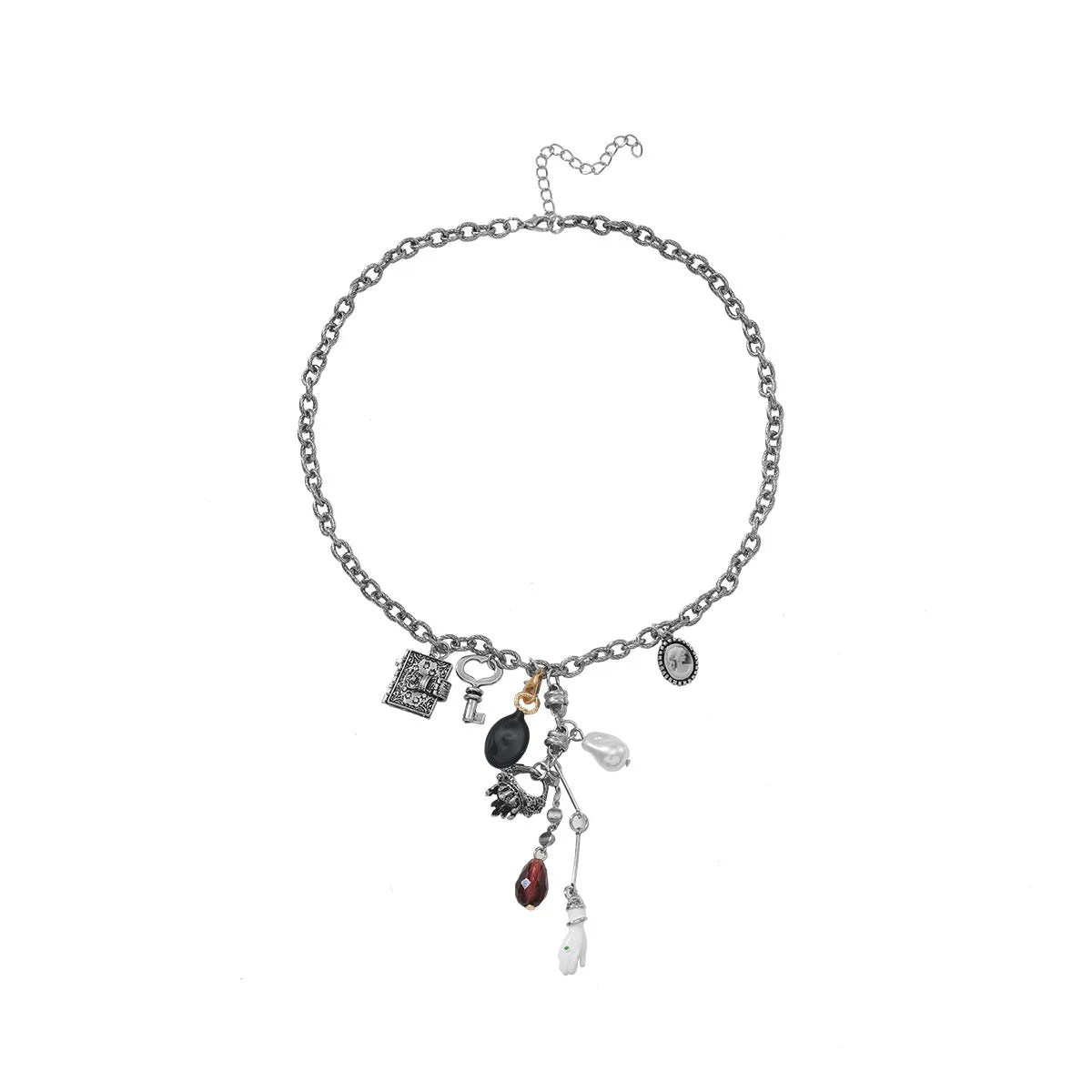 Exaggerated Book Love Key Beauty Head Imitation Pearl Pendant Sweater Chain Women Bohemian Style Necklace