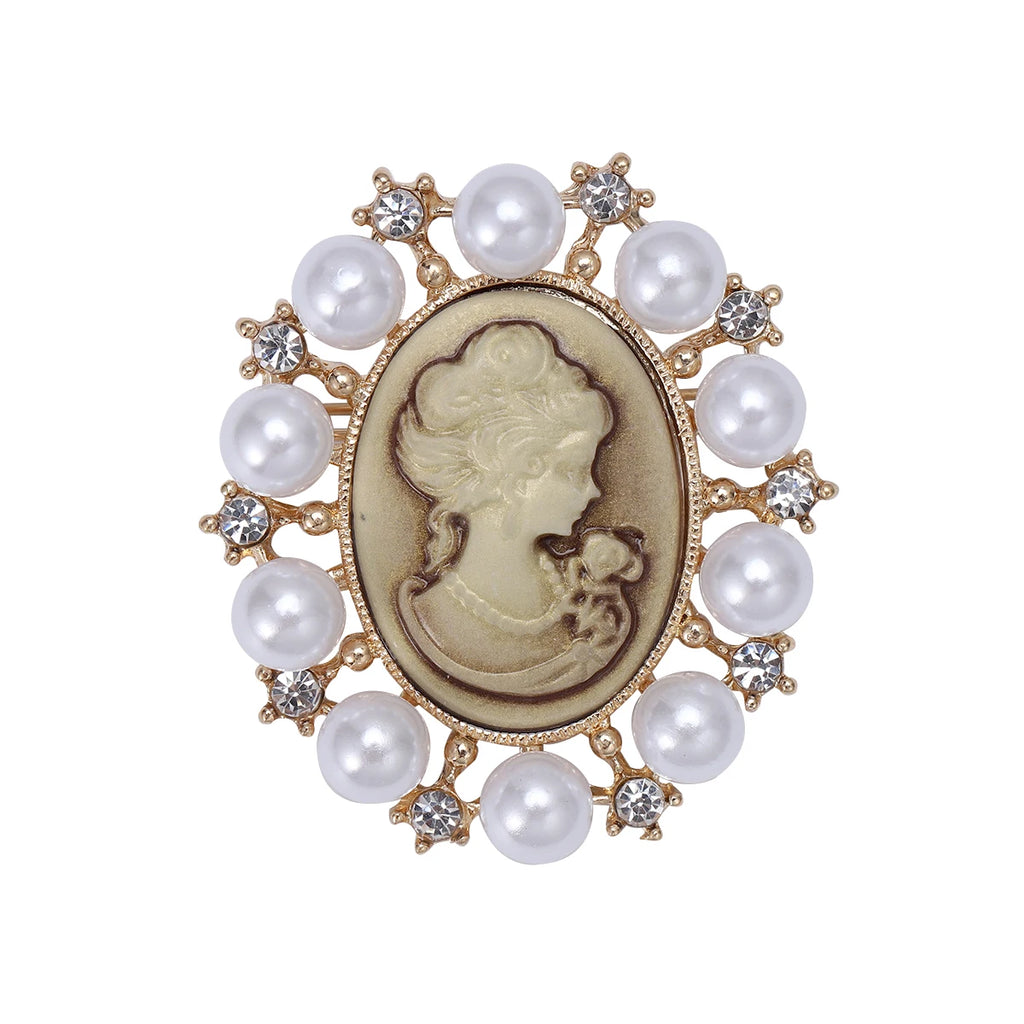 Beaut&Berry Trendy Pearl Beauty Head Brooches for Women Unisex Creativity Pins Casual Party Jewelry Accessories Gifts Decoration